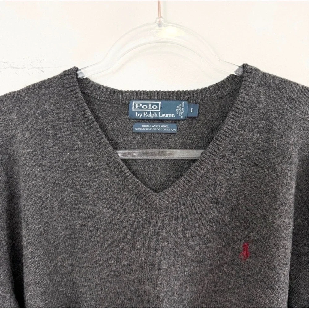 Polo Ralph Lauren Lambswool V-Neck Sweater Gray Men's Large